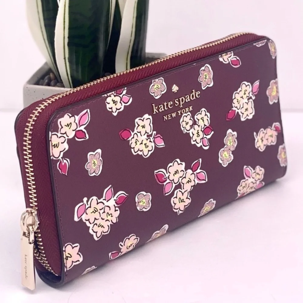 Kate Spade Tinsel Boxed Large Continental Wallet wish Glitter Flowers